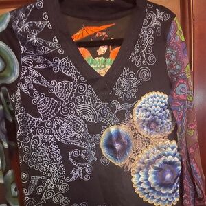 Desigual long sleeve top, size XL & more like Large, 100% cotton, made in India